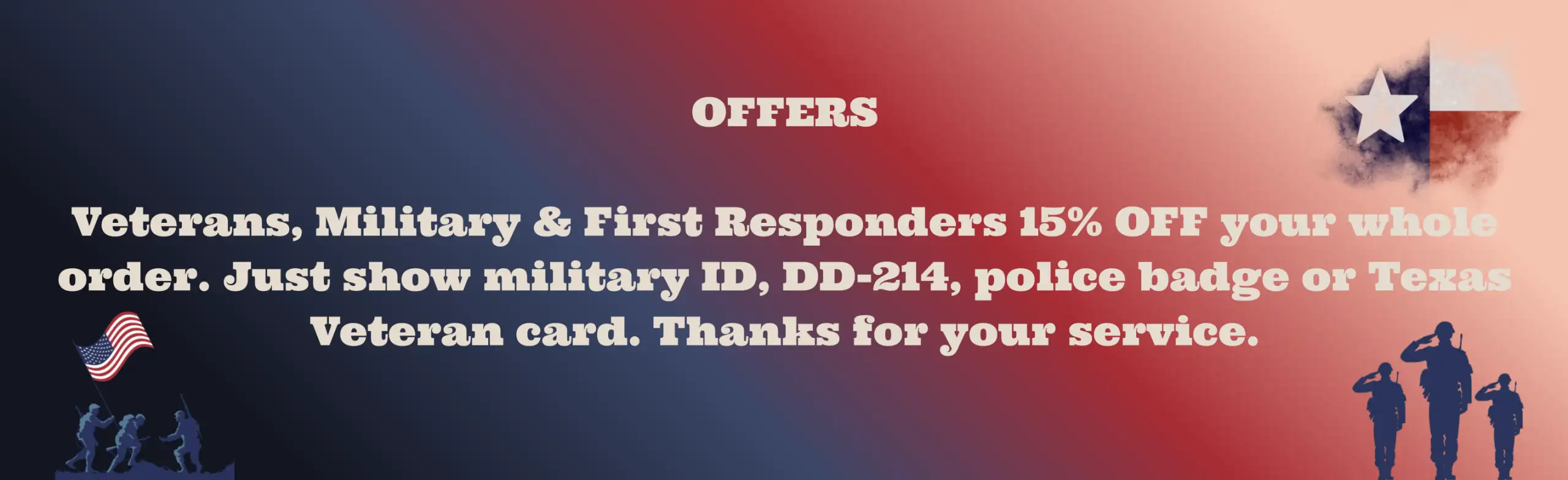 Veterans Military First Responders 15 percent discount The Lone Star Crepe Fort Worth